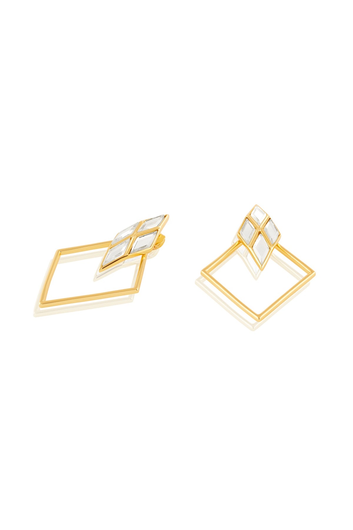 Gold Plated Mirror Rhombus-Shaped Earrings