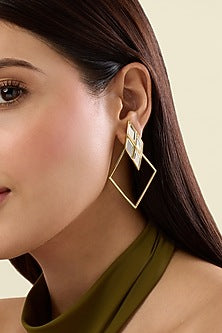 Gold Plated Mirror Rhombus-Shaped Earrings