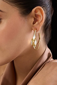 Gold Plated Mirror Rhombus Hoop Earrings