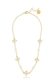 Gold Plated Mirror & Pearl Pendant Necklace
