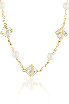 Gold Plated Mirror & Pearl Pendant Necklace