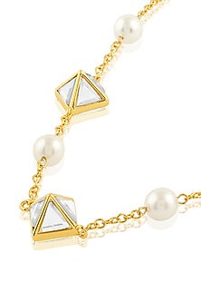 Gold Plated Mirror & Pearl Pendant Necklace