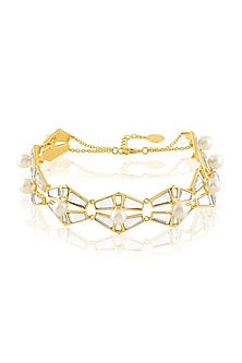 Gold Plated Mirror & Pearl Choker Necklace