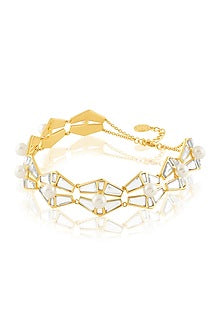 Gold Plated Mirror & Pearl Choker Necklace