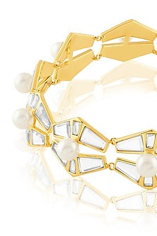 Gold Plated Mirror & Pearl Choker Necklace