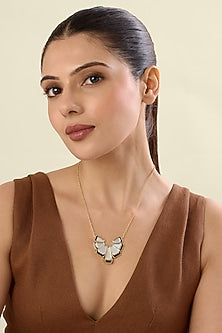 Gold Plated Mirror Enameled Pendant Necklace