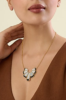Gold Plated Mirror Enameled Pendant Necklace