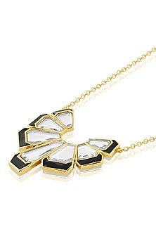 Gold Plated Mirror Enameled Pendant Necklace