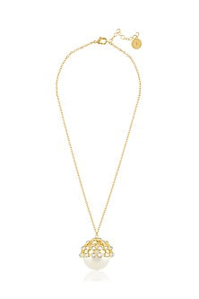 Gold Plated Pearl Long Pendant Necklace