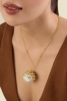 Gold Plated Pearl Long Pendant Necklace