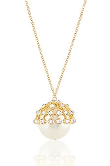 Gold Plated Pearl Long Pendant Necklace