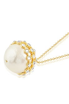 Gold Plated Pearl Long Pendant Necklace
