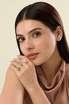 Gold Plated Mirror Two-Finger Enameled Ring