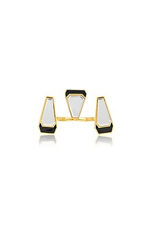 Gold Plated Mirror Two-Finger Enameled Ring