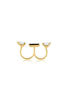 Gold Plated Mirror Two-Finger Enameled Ring