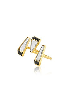 Gold Plated Mirror Two-Finger Enameled Ring