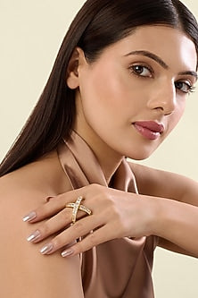 Gold Plated CZ Stone Cross Ring