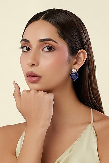 White Rhodium Finish Sapphire Gemstone Stud Earrings