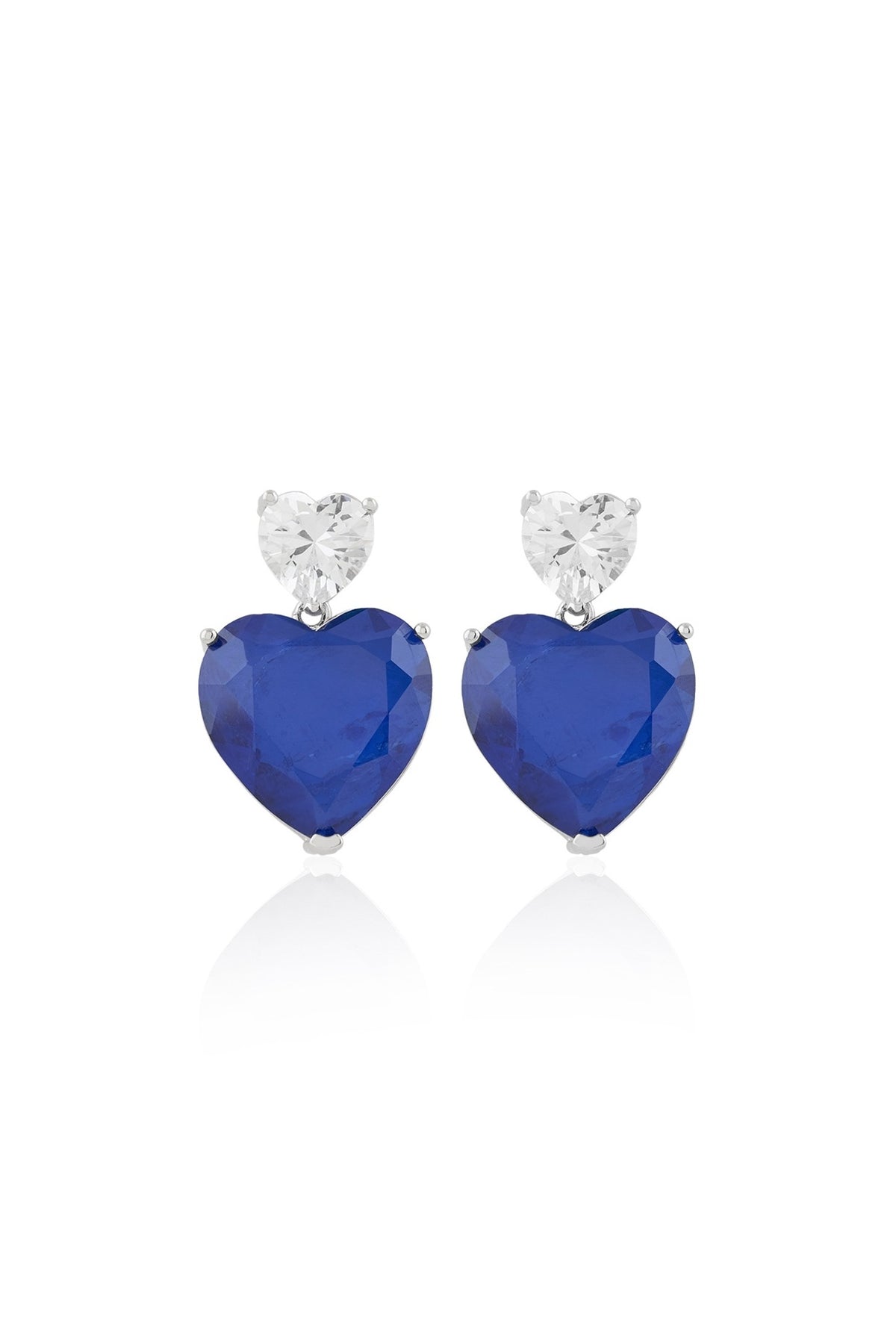 White Rhodium Finish Sapphire Gemstone Stud Earrings