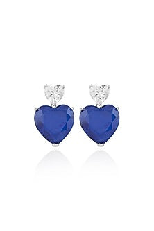 White Rhodium Finish Sapphire Gemstone Stud Earrings