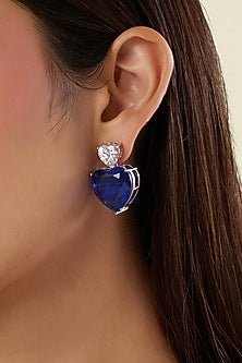 White Rhodium Finish Sapphire Gemstone Stud Earrings