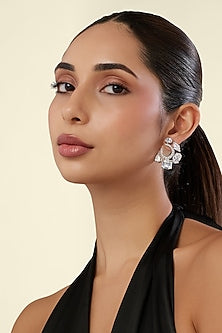 White Rhodium Finish Diamante Stud Earrings