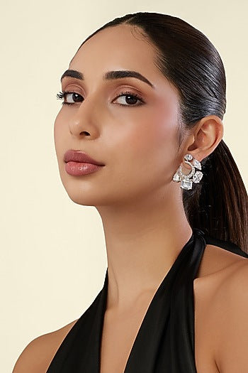 White Rhodium Finish Diamante Stud Earrings