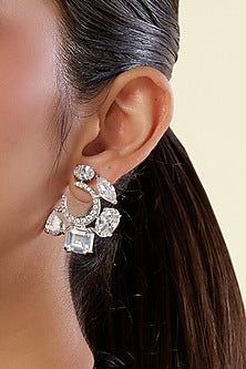 White Rhodium Finish Diamante Stud Earrings