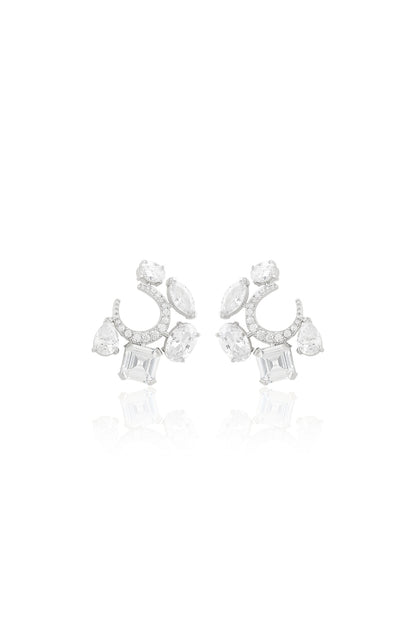White Rhodium Finish Diamante Stud Earrings