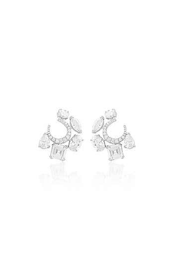 White Rhodium Finish Diamante Stud Earrings
