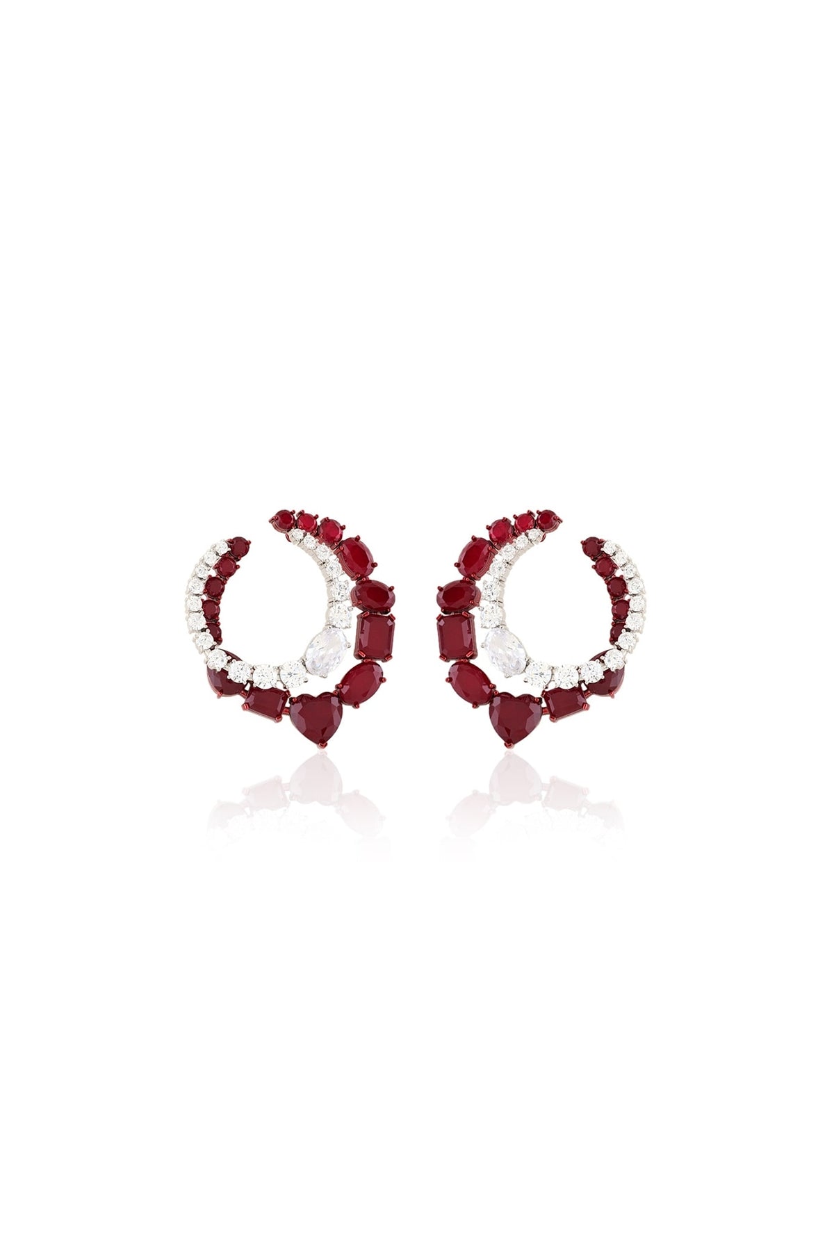 White Rhodium Finish Diamante & Ruby Gemstone Dangler Earrings