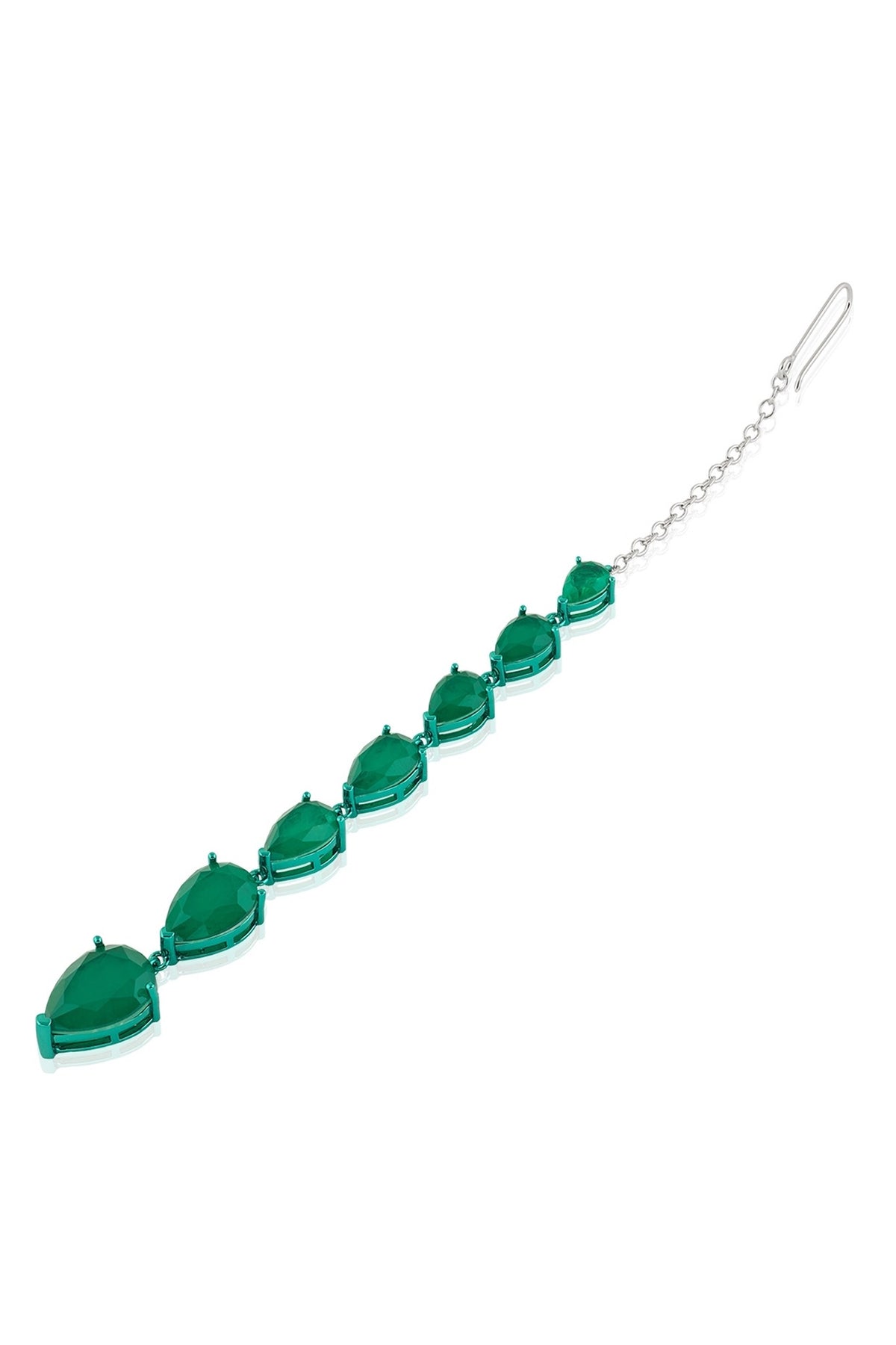 White Rhodium Finish Diamante & Emerald Gemstone Maangtikka