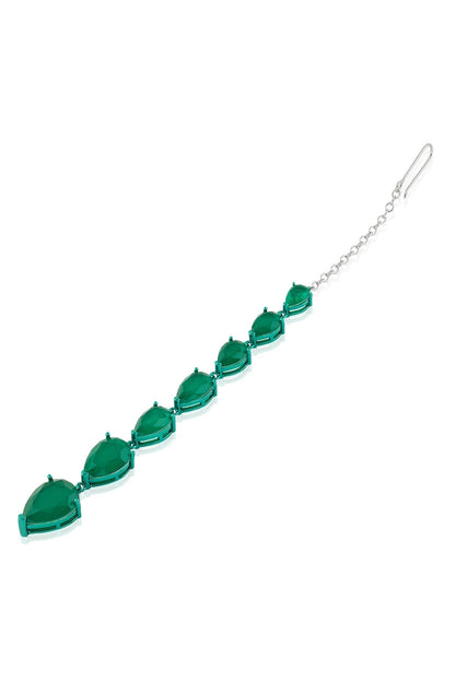 White Rhodium Finish Diamante & Emerald Gemstone Maangtikka