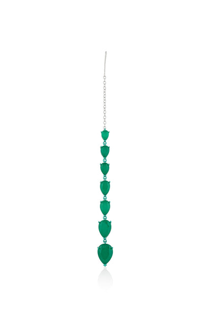 White Rhodium Finish Diamante & Emerald Gemstone Maangtikka