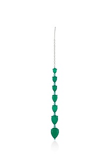White Rhodium Finish Diamante & Emerald Gemstone Maangtikka