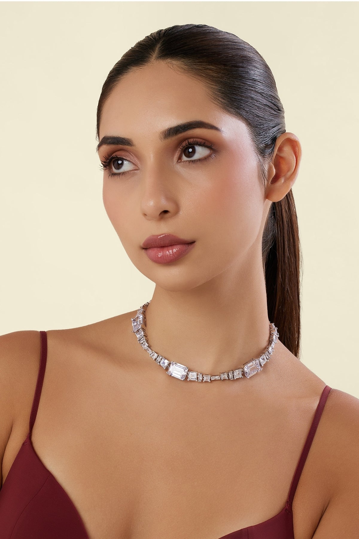 White Rhodium Finish Diamante Necklace