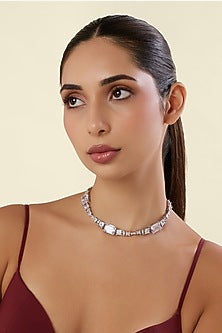 White Rhodium Finish Diamante Necklace