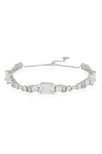 White Rhodium Finish Diamante Necklace