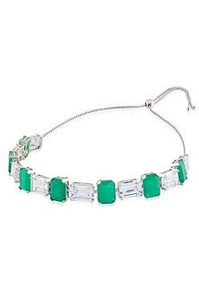 White Rhodium Finish Diamante & Emerald Gemstone Necklace