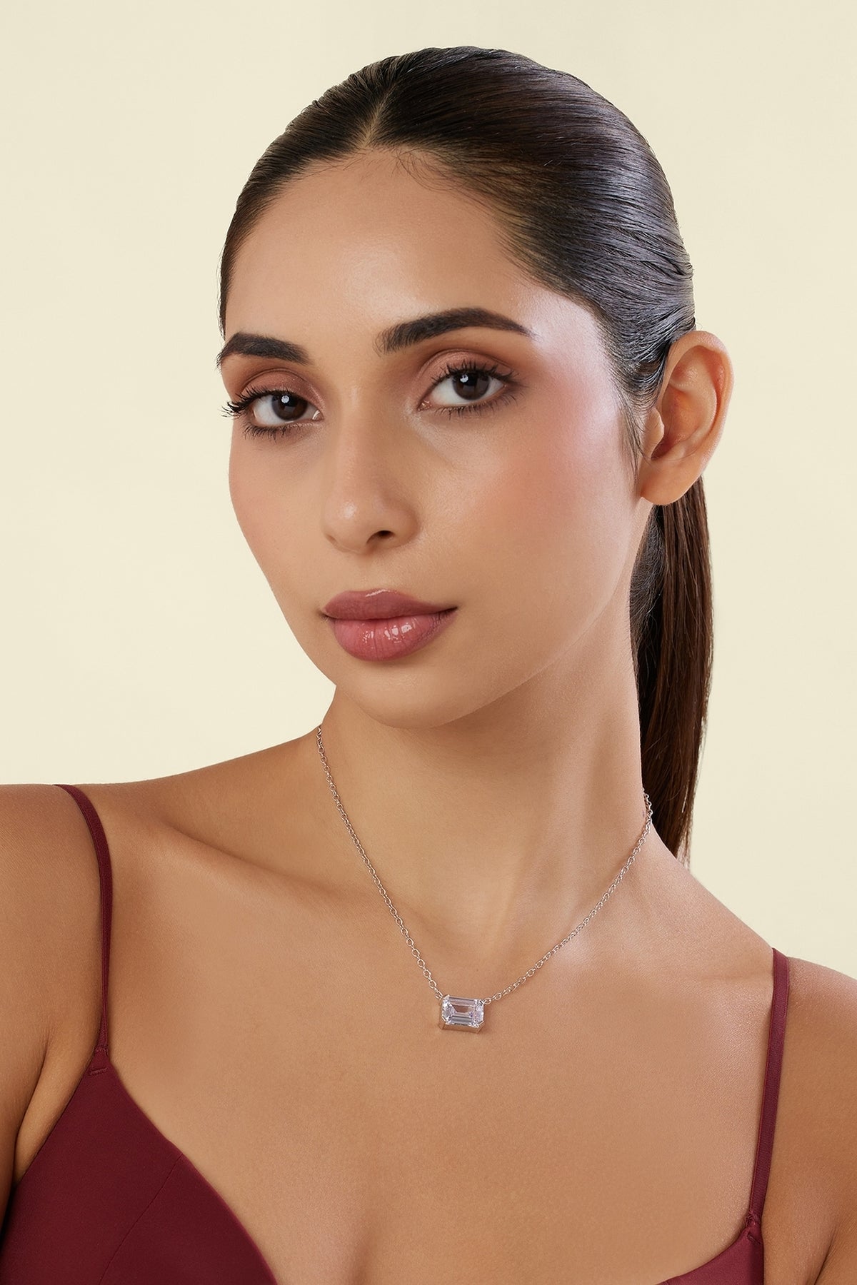 White Rhodium Finish Diamante Pendant Necklace