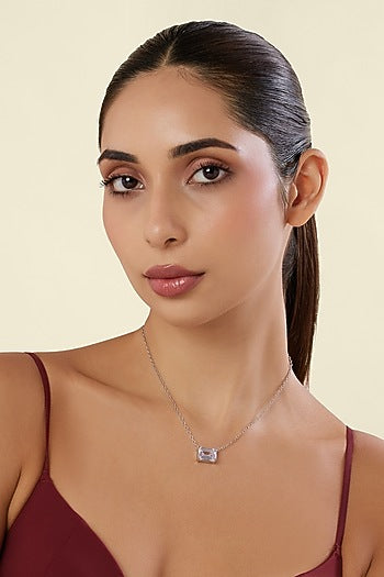 White Rhodium Finish Diamante Pendant Necklace