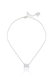White Rhodium Finish Diamante Pendant Necklace