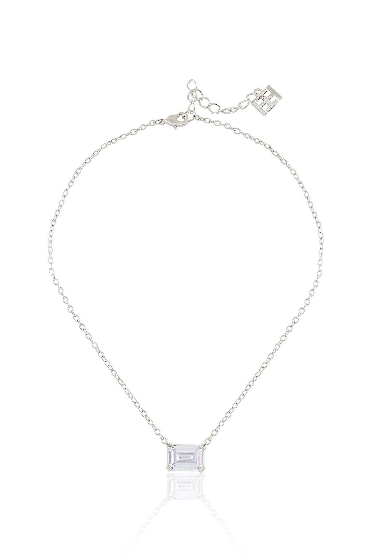 White Rhodium Finish Diamante Pendant Necklace