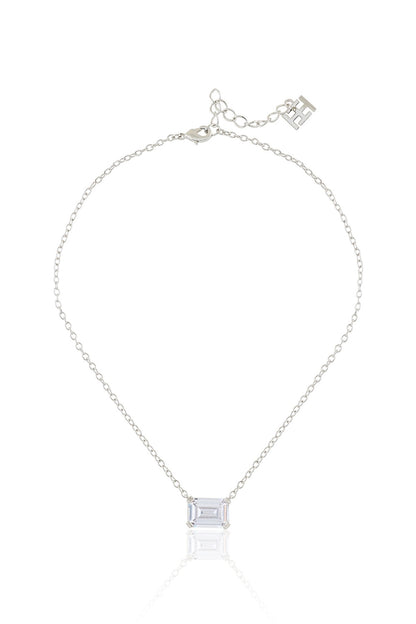 White Rhodium Finish Diamante Pendant Necklace