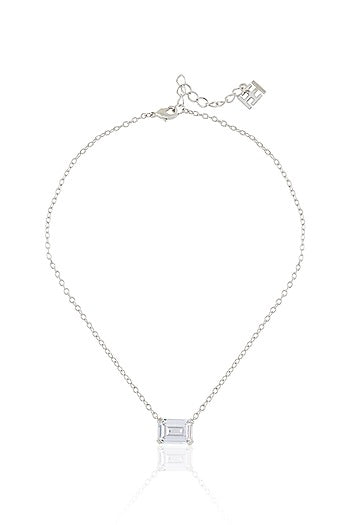 White Rhodium Finish Diamante Pendant Necklace