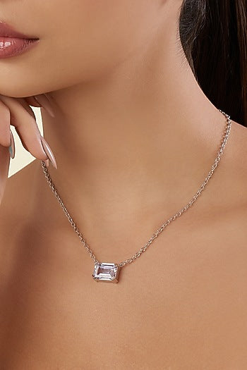 White Rhodium Finish Diamante Pendant Necklace
