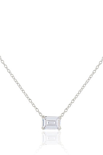 White Rhodium Finish Diamante Pendant Necklace