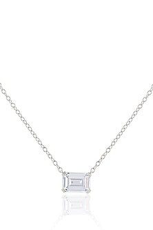 White Rhodium Finish Diamante Pendant Necklace