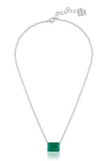 White Rhodium Finish Emerald Gemstone Pendant Necklace