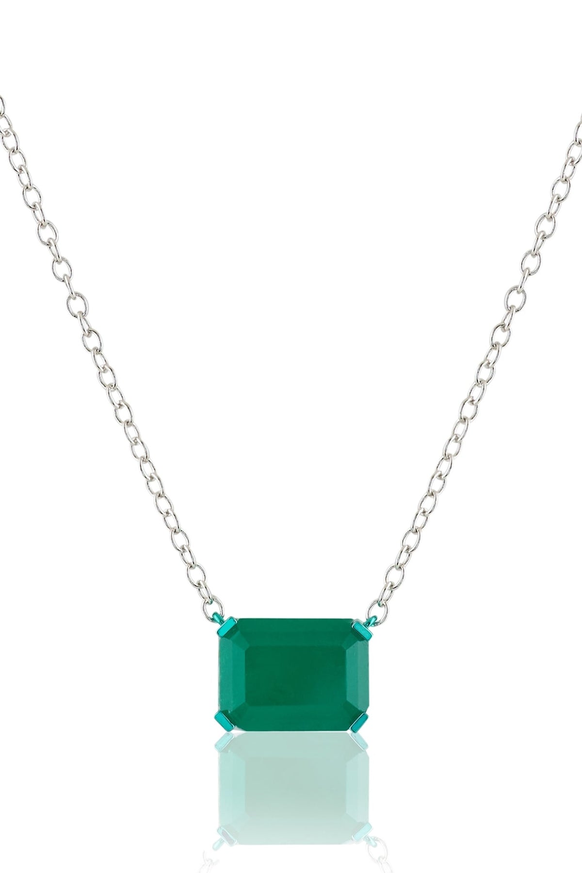 White Rhodium Finish Emerald Gemstone Pendant Necklace